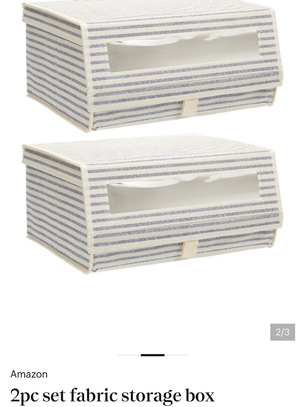 Amazon Blue & White Striped Fabric Storage Boxes - 2pc Stackable Set